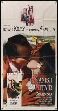 8b932 SPANISH AFFAIR 3sh 1957 giant close up of Richard Kiley kissing Carmen Sevilla, Don Siegel!