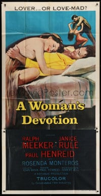 8b990 WOMAN'S DEVOTION 3sh 1956 artwork of Paul Henreid & Janice Rule, lover or love-mad!