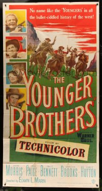8b997 YOUNGER BROTHERS 3sh 1949 outlaw brothers Wayne Morris, Bruce Bennett & Robert Hutton!