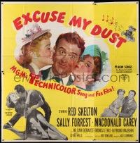 8b350 EXCUSE MY DUST 6sh 1951 art of Red Skelton being kissed by two pretty girls!