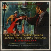 8b383 LISBON 6sh 1956 Ray Milland & Maureen O'Hara in the city of intrigue & murder, Widhoff art!