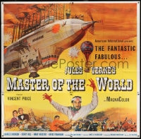 8b389 MASTER OF THE WORLD 6sh 1961 Jules Verne, Vincent Price, art of huge flying machine, rare!