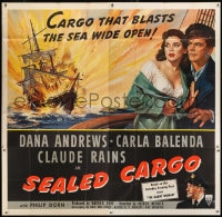 8b412 SEALED CARGO 6sh 1951 art of Dana Andrews & Balenda, cargo that blasts the sea wide open!