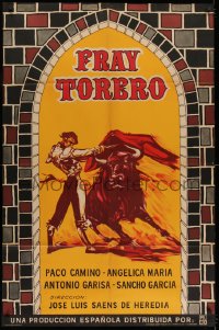 8b504 FRAY TORERO Argentinean 1966 cool artwork of Spanish bullfighter in arena with bull!