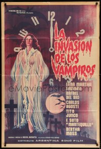 8b530 LA INVASION DE LOS VAMPIROS Argentinean 1963 cool art of sexy vampire in see-through robe!