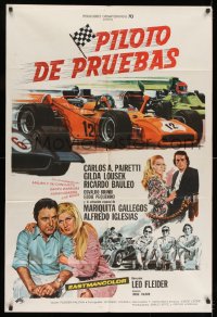 8b562 PILOTO DE PRUEBAS Argentinean 1972 cool artwork of Formula 1 race cars by Bayon!