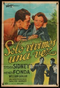 8b594 YOU ONLY LIVE ONCE Argentinean R1940s Fritz Lang noir, art of Henry Fonda & Sylvia Sidney