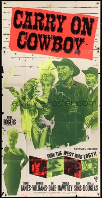 8b073 CARRY ON COWBOY English 3sh 1967 Sidney James, cool dayglo image, How the West Was Lost!