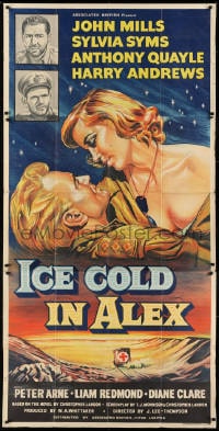 8b084 ICE COLD IN ALEX English 3sh 1958 art of John Mills & sexy Sylvia Syms in love in WWII, rare!