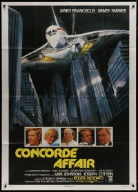 8b194 CONCORDE AFFAIR Italian 1p 1979 Ruggero Deodato, art of airplane crashing down toward city!
