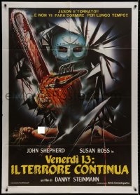 8b216 FRIDAY THE 13th PART V Italian 1p 1986 Sciotti art of Jason w/ bloody chainsaw & naked victim!