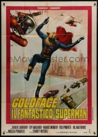 8b226 GOLDFACE Italian 1p 1967 wacky art of masked wrestler superhero in mid air by Mos!