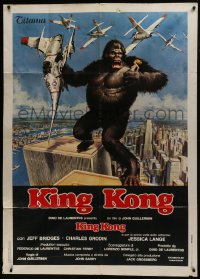 8b241 KING KONG Italian 1p 1976 John Berkey art of BIG ape on the Twin Towers in New York City!