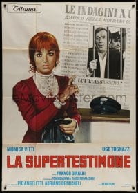 8b243 LA SUPERTESTIMONE Italian 1p 1973 art of Monica Vitti by Ugo Tognazzi on newspaper headline!
