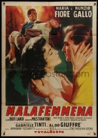 8b258 MALAFEMMENA Italian 1p 1957 romantic close up Manno art of Maria Fiore & Nunzio Gallo!