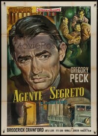 8b271 NIGHT PEOPLE Italian 1p R1960s different Rodolfo Gasparri art of Gregory Peck, rare!