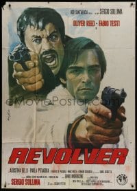 8b283 REVOLVER Italian 1p 1973 Enzo Nistri art of Oliver Reed & Fabio Testi pointing guns!