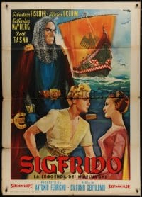 8b293 SIGFRIDO Italian 1p 1959 different Ciriello art of the Italian Siegfried by huge ship!
