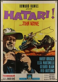 8b114 HATARI Italian 2p 1962 Howard Hawks, cool artwork of John Wayne in Africa by Enzo Nistri!