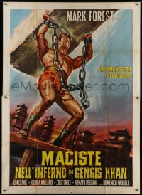 8b115 HERCULES AGAINST THE BARBARIAN Italian 2p R1960s cool different art of strongman Mark Forest!