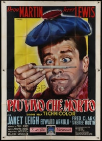 8b126 LIVING IT UP Italian 2p 1954 different Nistri art of sick Jerry Lewis with thermometer!