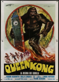 8b145 QUEEN KONG Italian 2p 1977 fantastic art of giant ape terrorizing Big Ben in London!