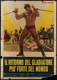 8b148 RETURN OF THE GLADIATOR Italian 2p 1971 cool art of bound barechested strongman Brad Harris!