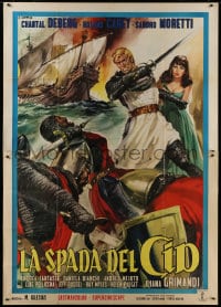 8b160 SWORD OF EL CID style B Italian 2p 1962 Casaro art of armored soldier protecting woman!