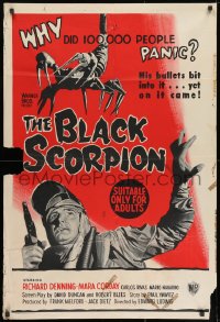 8c699 BLACK SCORPION Aust 1sh 1957 completely different monster art, why did 100,000 people panic!