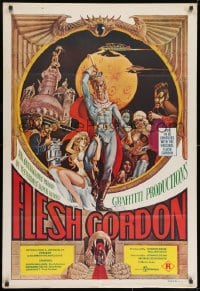 8c722 FLESH GORDON Aust 1sh 1974 sexy sci-fi spoof, wacky erotic super hero art by George Barr!
