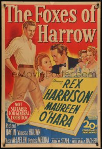 8c724 FOXES OF HARROW Aust 1sh 1947 20th Century Fox art of Rex Harrison & Maureen O'Hara!