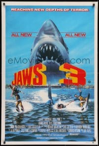 8c734 JAWS 3-D 2D Aust 1sh 1983 great Gary Meyer shark artwork, the third dimension is terror!