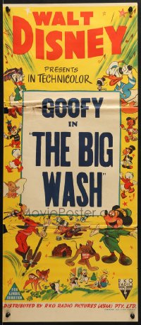 8c986 WALT DISNEY Aust daybill 1940s wonderful art of Mickey, Goofy, Donald & more, The Big Wash!