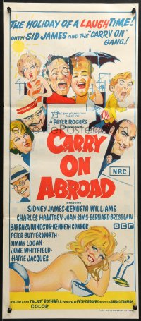 8c806 CARRY ON ABROAD Aust daybill 1972 Sidney James, Kenneth Williams, English sex!