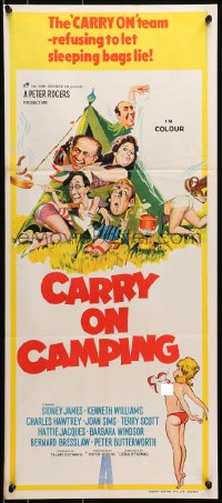 8c807 CARRY ON CAMPING Aust daybill 1970 AIP, Sidney James, English nudist sex, wacky artwork!