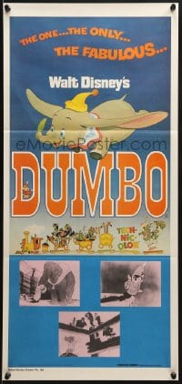 8c830 DUMBO Aust daybill R1976 different colorful train art from Walt Disney circus elephant classic