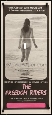 8c841 FREEDOM RIDERS Aust daybill 1972 completely naked Aussie surfer girl, black border design!