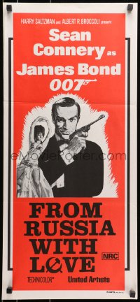 8c845 FROM RUSSIA WITH LOVE Aust daybill R1970s Connery is the unkillable James Bond 007, different!