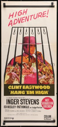 8c859 HANG 'EM HIGH Aust daybill 1970 Clint Eastwood, they hung the wrong man, cool art!