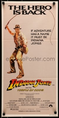 8c868 INDIANA JONES & THE TEMPLE OF DOOM Aust daybill 1984 art of Harrison Ford, the hero is back!