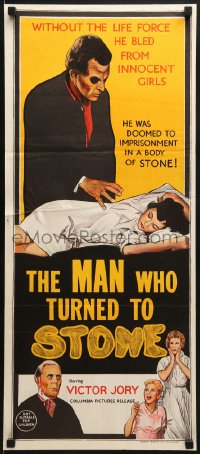 8c901 MAN WHO TURNED TO STONE Aust daybill 1957 Victor Jory bleeds life force from innocent girls!