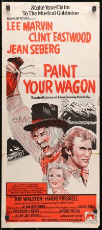 8c914 PAINT YOUR WAGON Aust daybill R1970s art of Clint Eastwood, Lee Marvin & pretty Jean Seberg!