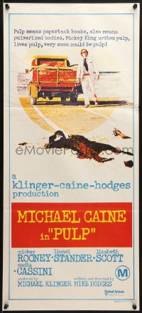 8c920 PULP Aust daybill 1972 Michael Caine, wild murder artwork of girl run over by truck!