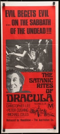 8c935 SATANIC RITES OF DRACULA Aust daybill 1974 vampire Christopher Lee & his chained brides!