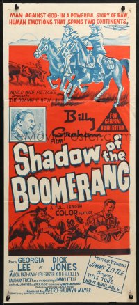 8c939 SHADOW OF THE BOOMERANG Aust daybill 1961 man against God-in a story of raw human emotions!