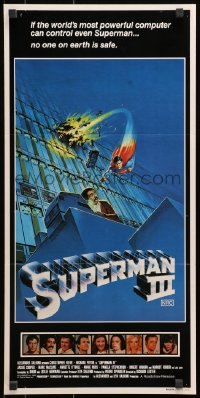 8c959 SUPERMAN III Aust daybill 1983 different art of Christopher Reeve flying, Richard Pryor!