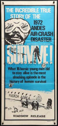 8c961 SURVIVE Aust daybill 1976 Rene Cardona's Supervivientes de los Andes, true cannibalism story!