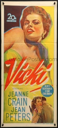 8c983 VICKI Aust daybill 1953 if men want to look at bad girl Jean Peters, she'll make them pay!