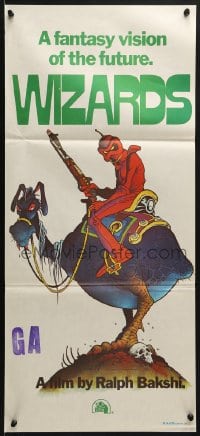 8c994 WIZARDS Aust daybill 1977 Ralph Bakshi directed, cool fantasy art by William Stout!