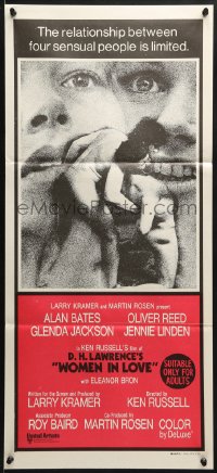 8c995 WOMEN IN LOVE Aust daybill 1970 Ken Russell, D.H. Lawrence, Glenda Jackson, wild image!